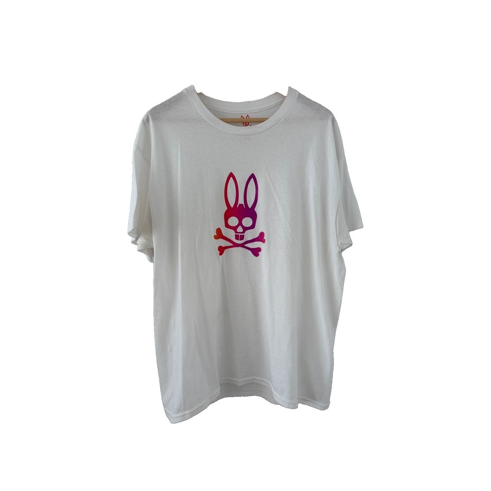 Psycho Bunny Wycombe Print Graphic T-Shirt Mens Size L White Logo Tee
